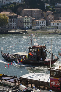 High angle view of boats on lake