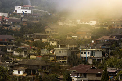 High angle view of buildings in city