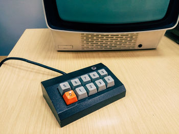High angle view of computer keyboard on table