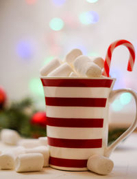 Close-up of christmas decorations on table