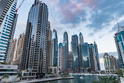 Panoramic view of modern buildings against sky in city