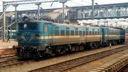 Train at railroad station platform