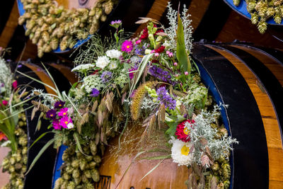 High angle view of flower bouquet for sale