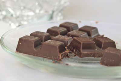 Close-up of chocolate bars in plate