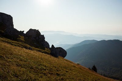 Scenic view of mountains against clear sky