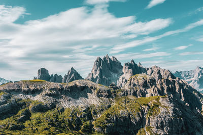 View of the cadini mountain range in the dolomites, italy.