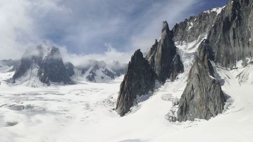 Scenic view of snow covered mountains against sky