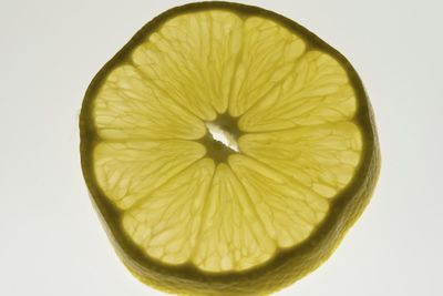 Close-up of lemon slice against white background