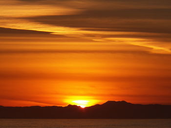 Scenic view of sea against romantic sky at sunset