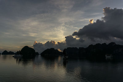 Panoramic view of mountains against sky during sunset