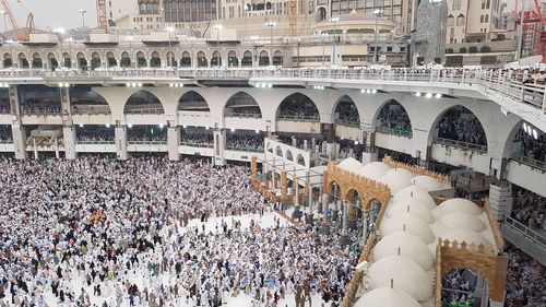 High angle view of crowd outside building