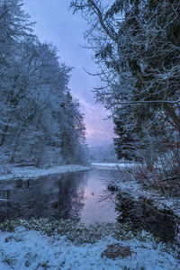 Scenic view of lake against sky during winter