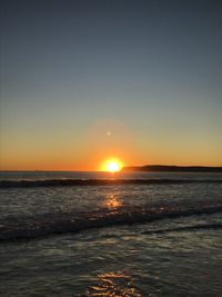 Scenic view of sea against clear sky during sunset