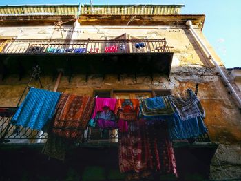 Low angle view of clothes drying on clothesline