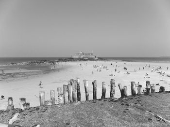 Panoramic view of sea against clear sky