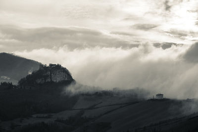 Scenic view of mountains against sky during winter