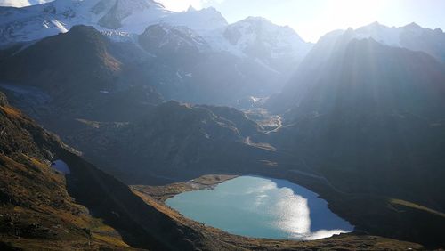 Panoramic view of mountains and a lake against sky