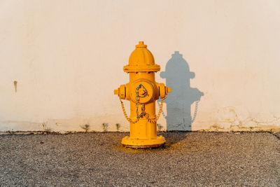 Fire hydrant against wall in city