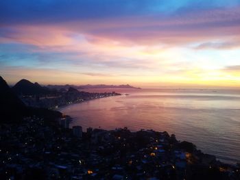 Scenic view of dramatic sky over sea during sunset