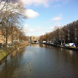 View of boats moored in river
