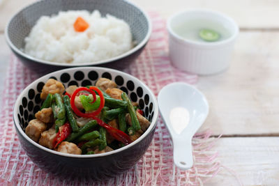 Close-up of breakfast served on table