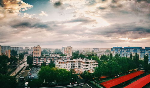 High angle view of cityscape against sky