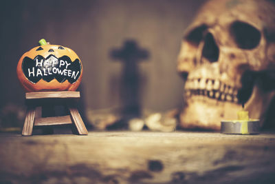 Close-up of text on table