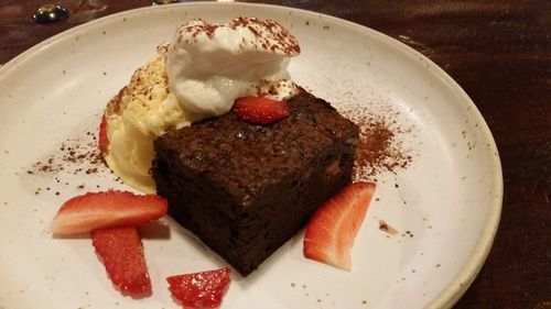 Close-up of dessert served in plate