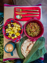 High angle view of food on table