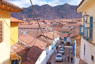 Impressive narrow cobblestone alleys in the old city of cusco, peru, south america