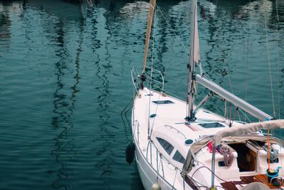 Close-up of boat sailing in sea