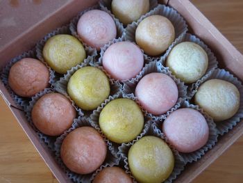 High angle view of eggs on table