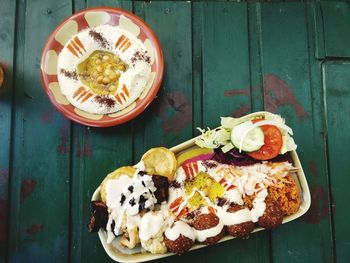 Directly above shot of cake served on table