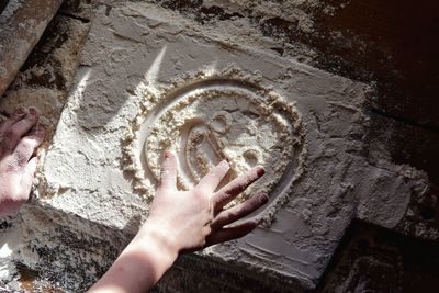 Close-up high angle view of person hand