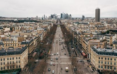 High angle view of street amidst buildings in city