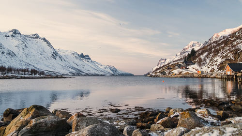 Scenic view of snowcapped mountains against sky