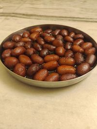 High angle view of dessert in bowl on table