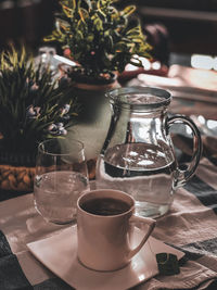 Close-up of coffee served on table