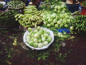 High angle view of various vegetables for sale at market