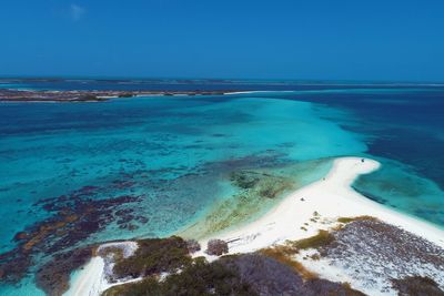 Drone view of beach with clear water in los roques, caribbean sea, venezuela