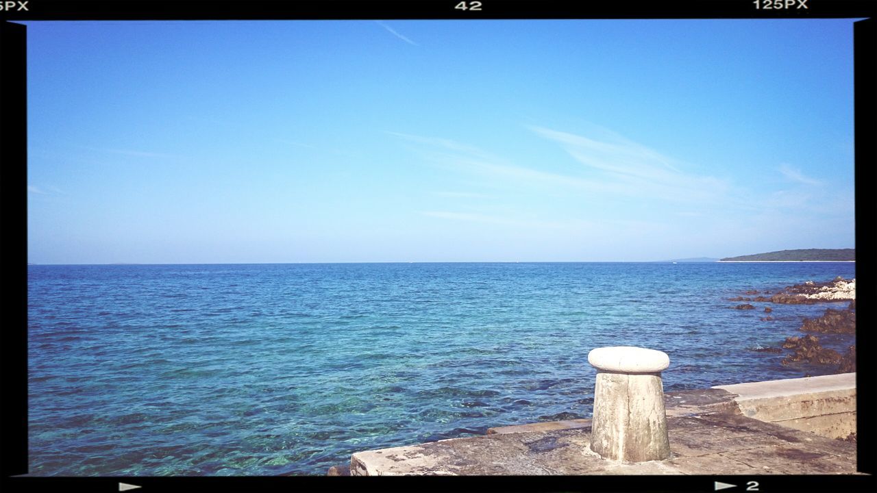 sea, transfer print, horizon over water, water, tranquil scene, scenics, auto post production filter, blue, tranquility, beauty in nature, clear sky, nature, copy space, sky, idyllic, seascape, ocean, beach, calm, shore