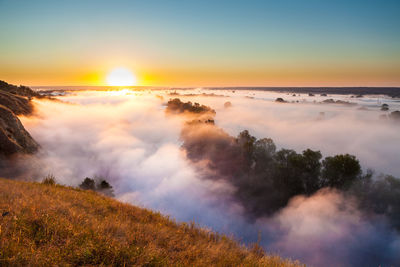 Panoramic view of landscape against sky during sunset