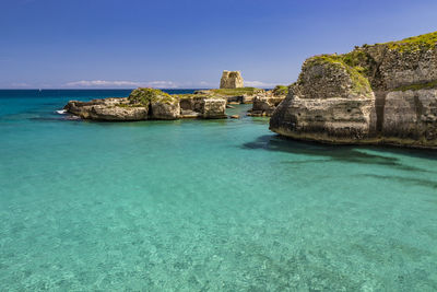 Scenic view of sea against clear sky