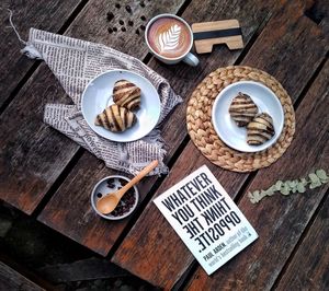 High angle view of coffee on table