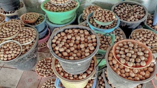 High angle view of spices for sale at market stall