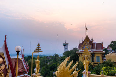 Panoramic view of buildings in the temple with sky during sunset