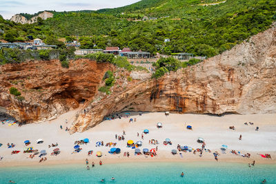 High angle view of people at beach