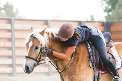 Man riding horse in ranch