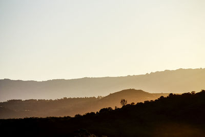 Scenic view of silhouette mountains against clear sky