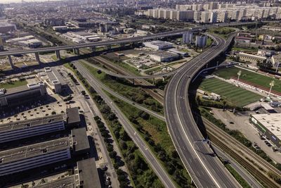 High angle view of highway in city